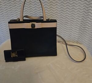 Authentic Salvatore Ferragamo Black and Cream Handbag And Key Holder.
